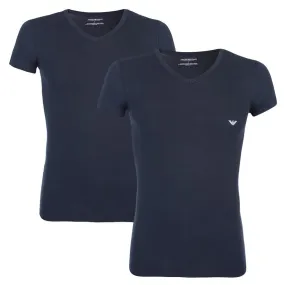 Emporio Armani 2-pack V-hals shirts stretch blauw  