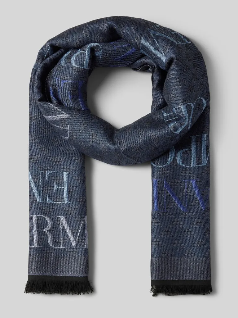Emporio Armani Sjaal van viscose met franjes in marineblauw