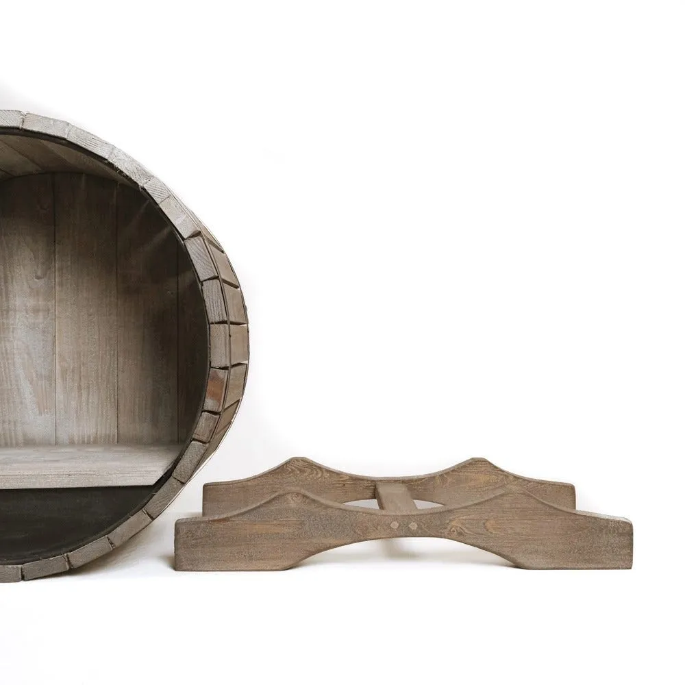 Flessendisplay vat hout met krijtbord Ø50x31x55cm