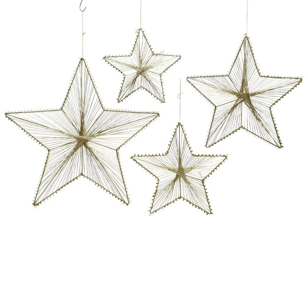 GOUDEN STAALDRAAD STERREN Ø38+30+25+20CM  SET VAN 4