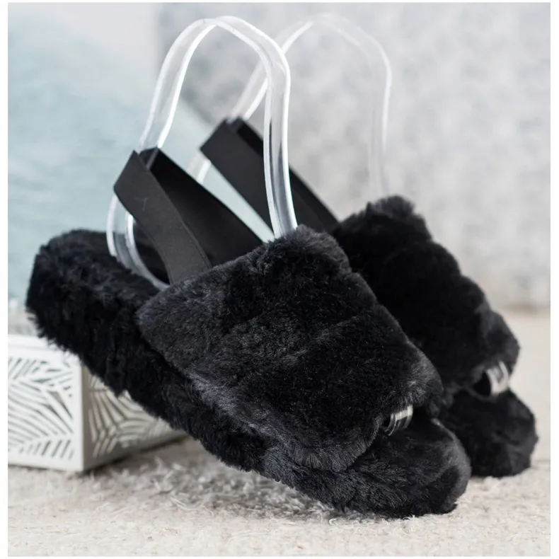 Seastar Warme pantoffels met bont zwart