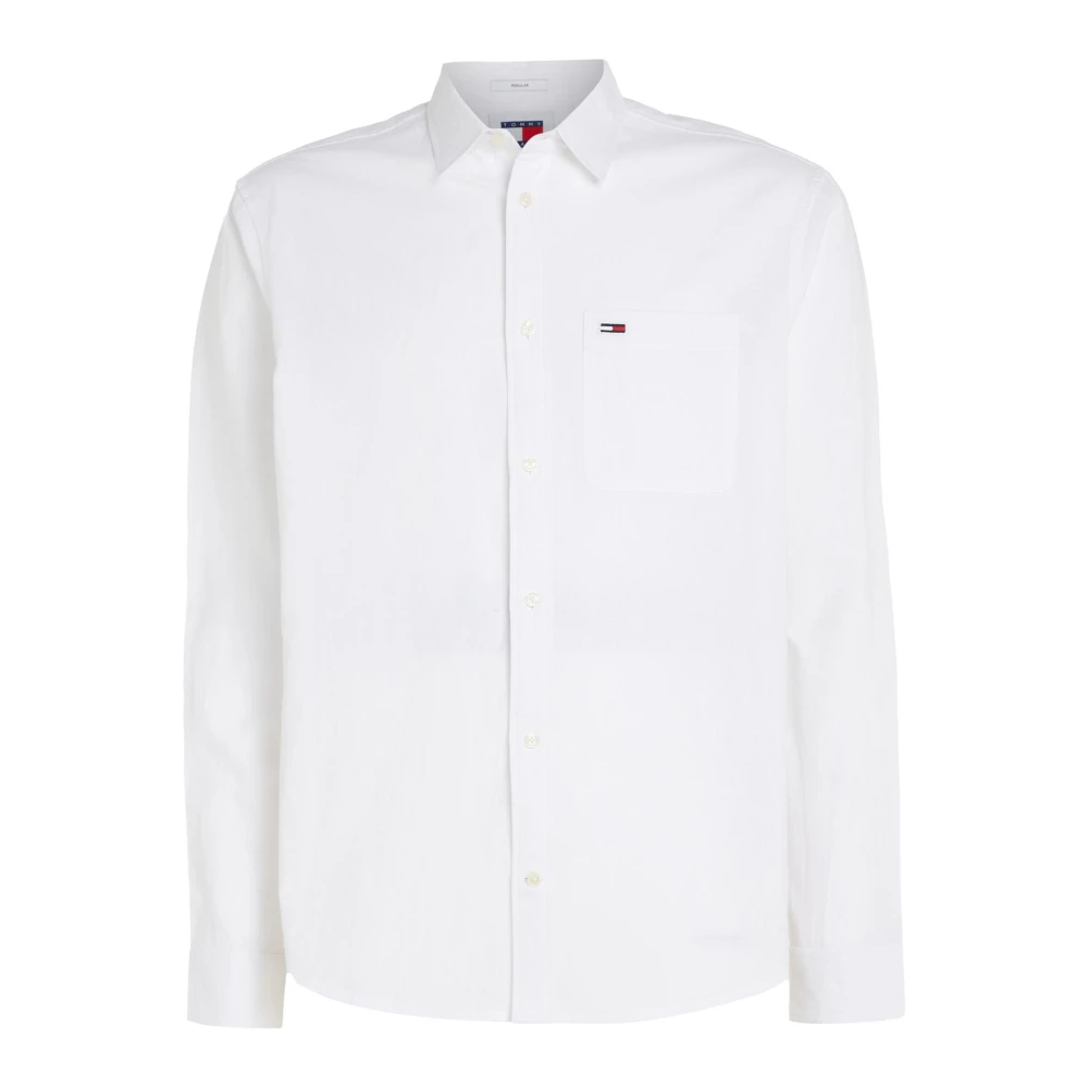 Tommy Jeans Organisch Katoen Linnen Blend Lange Mouw Shirt White Heren